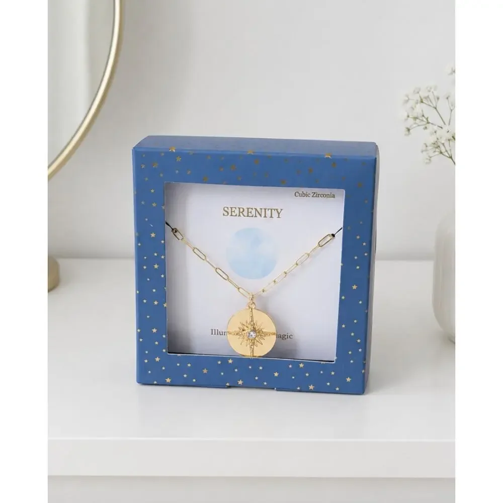 Gold Serenity Round Star Pendent Box Necklace Set New